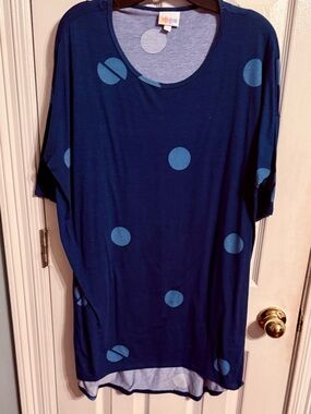 LuLaRoe Light Blue Polka Dot Top with Navy Trim